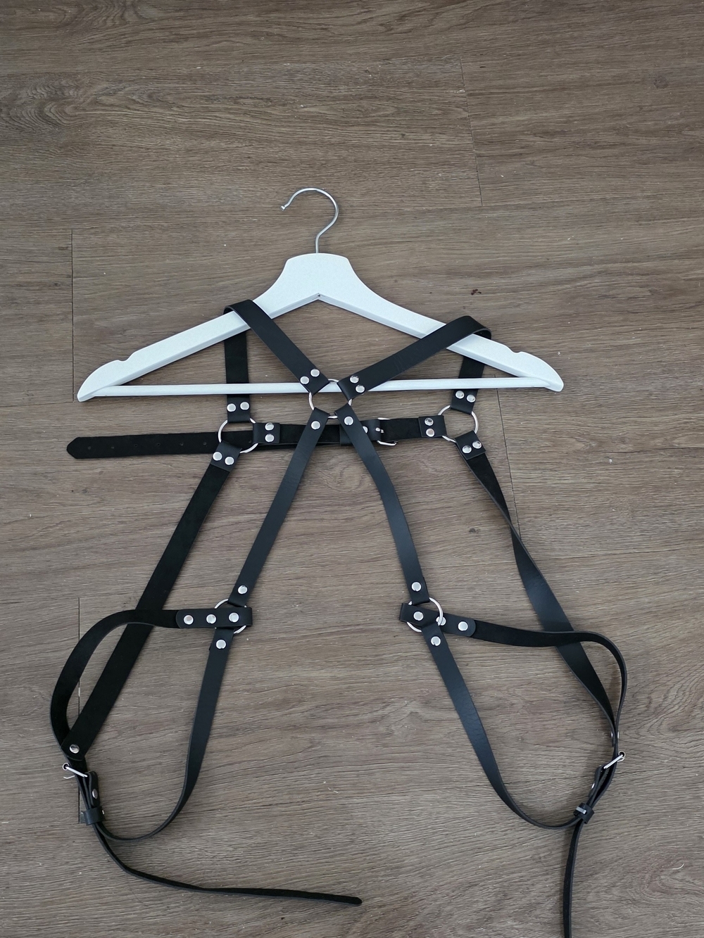 Black Leather Body Harness for Women - Minimal Strappy Design